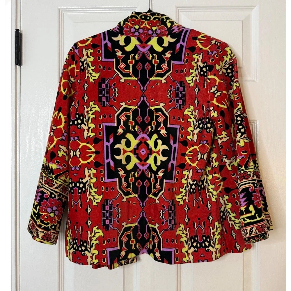 Soft Surroundings‎ Red Floral Vera Velvet Kimono Style Jacket XS